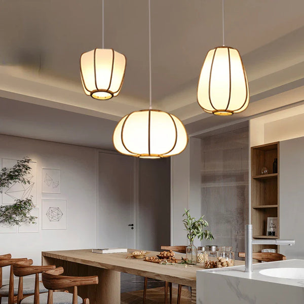 Axyaa Bamboo Pendant Lamp: Zen Tea Room Hanging Light for Home Decor.