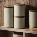 Ceramic Tea Coffee Jar with Wooden Lid - Axya Kitchen Storage Container