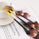 Axyaa Stainless Steel Tea Forks Set, Black Gold Mirror Cutlery Tableware