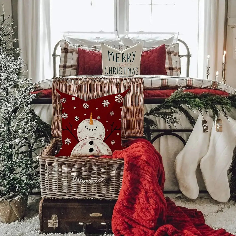 Axyaa Christmas Holiday Decoration Pillowcase Snowman Tree Design Suite Home Gift