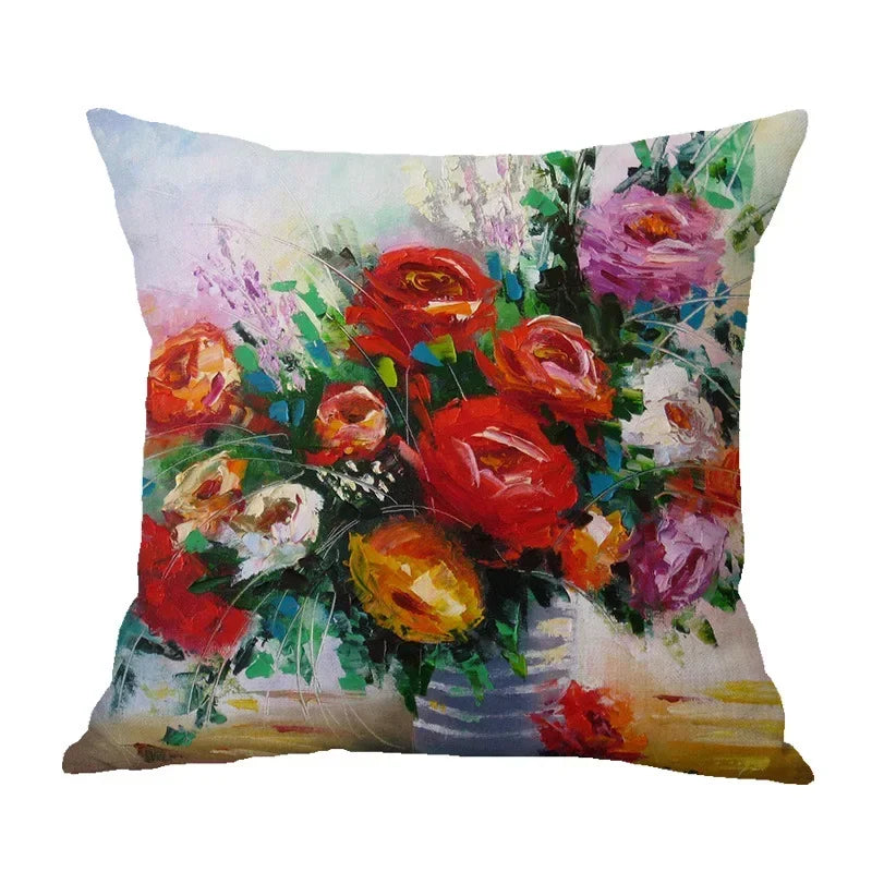 Axyaa Retro Safflower Oil Painting Pillowcase