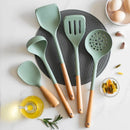 Axyaa Silicone Kitchen Utensils Set with Wooden Handle - Non-stick Cookware Tools
