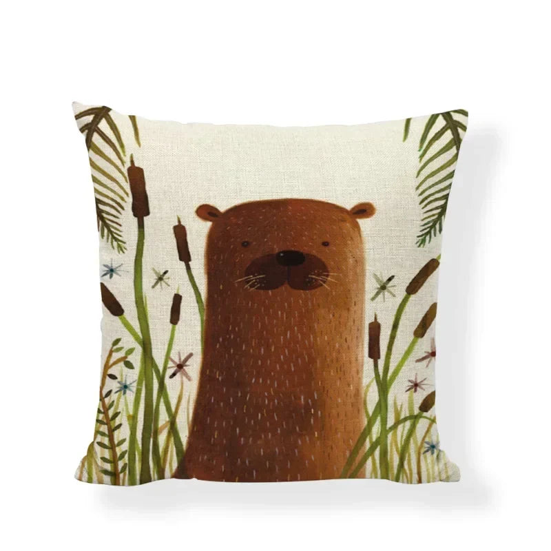 Linen Print Pillowcase 45X45CM Wildlife Collection by Axyaa
