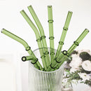Axyaa Bamboo Design Glass Straws Set with Brush - Eco-Friendly Drinkware for Cocktails, Coffee
