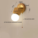 Axyaa Copper LED Wall Light Pull Chain Switch Modern Bedroom Mirror Lamp