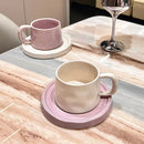 Axya Purple Ceramic Coffee Cup Set - Colored Couple Mugs & Saucers, Porcelain Milk Mug