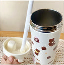 Axyaa Bear Stainless Steel Tumbler 850ml Thermos Cup - Kawaii Boba Tea Water Bottle