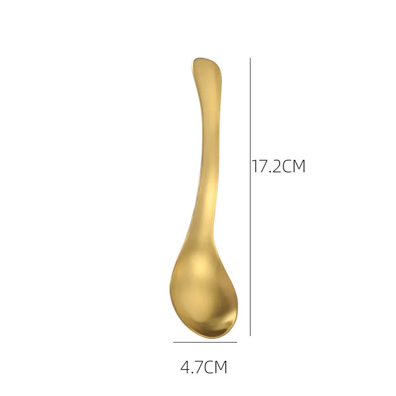 Axyaa Stainless Steel Long Handle Soup Ladle Golden Rice Spoon Kitchen Tableware