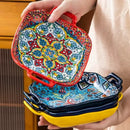 Axyaa Bohemian Ceramic Baking Dish Square with Handles for Pasta and Desserts