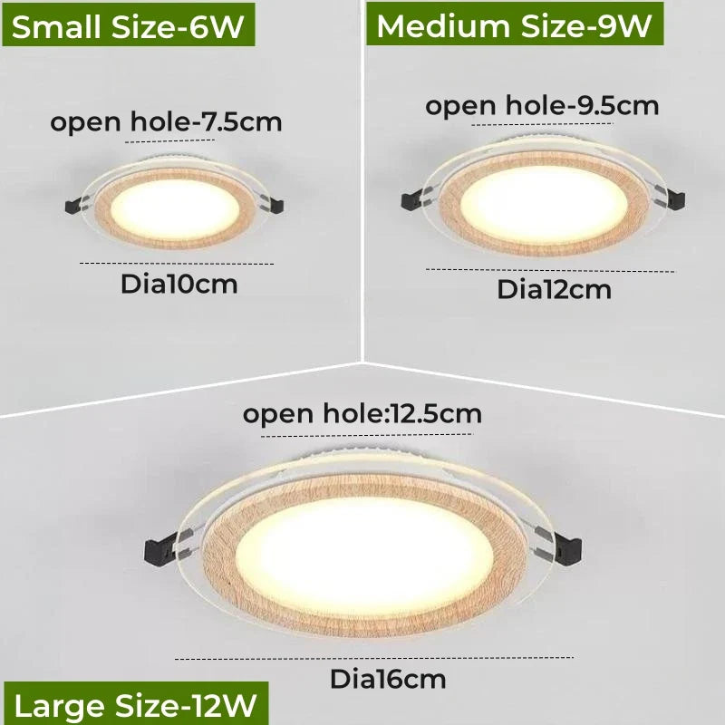 Axyaa 6W/9W/12W Wood Grain LED Ceiling Downlights for Home Decor in Living Room