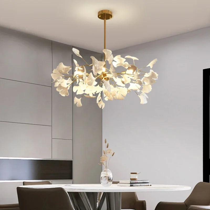 Axyaa Nordic Ginkgo Leaf LED Chandelier for Modern Interior Lighting