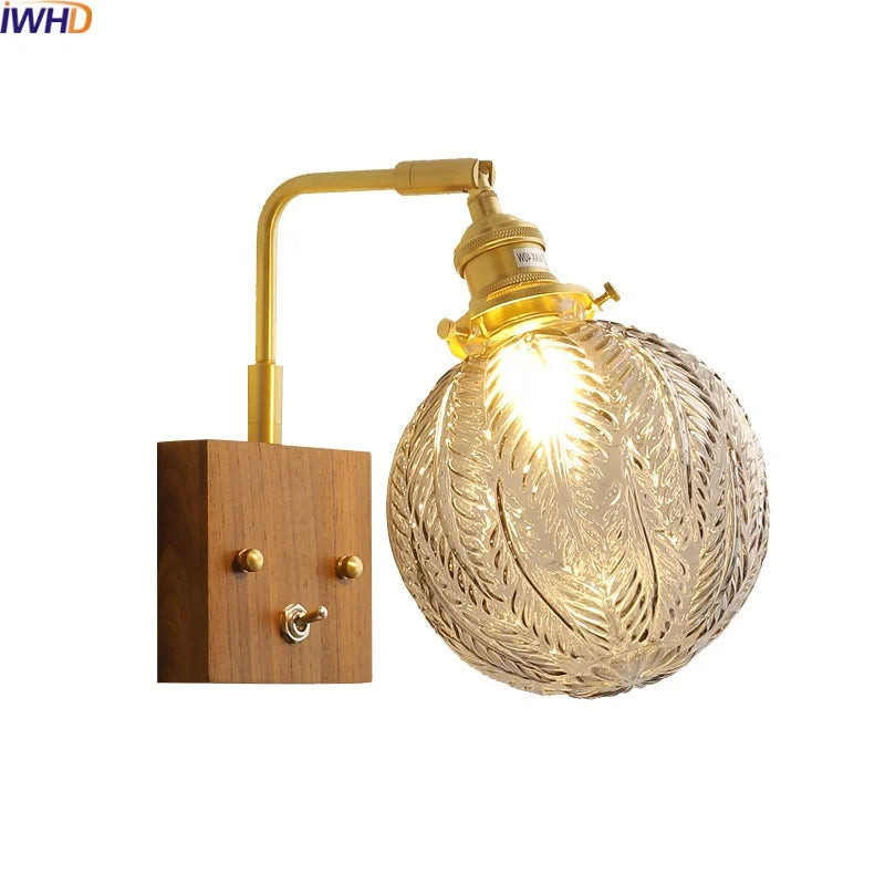 Axyaa Glass Copper LED Wall Lights Modern Bedside Lamp for Home Decor