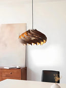Axyaa Wooden Moon Chandelier Nordic Spiral Pendant Light Solid Walnut Basswood