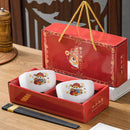 Axyaa Hand Drawn Cartoon Ceramic Bowl & Chopsticks Set: Creative Giftware