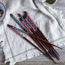 Axyaa Black Cherry Blossom Sushi Chopsticks Set - Pair of Natural Wooden Reusable Sticks.