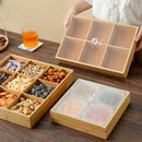 Axyaa Bamboo Snacks Platter with Lid - Nine Lattice Dried Fruit & Nut Tray