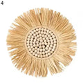 Axyaa Raffia Bead Wood Mirror: Acrylic Decorative Wall Hanging for Bedroom