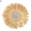 Axyaa Raffia Bead Wood Mirror: Acrylic Decorative Wall Hanging for Bedroom