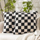 Axyaa Luxe Checkerboard Cushion Cover in Khaki Coffee Wool Faux Fur - Home Decor