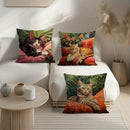 Axyaa Floral Cats Garden Pillow Cover for Sofa Bedroom Car with Cute Leafy Design