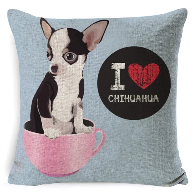 Dog Breed Cotton Linen Cushion Cover Set by Axyaa: Bull Terrier to Chihuahua & More
