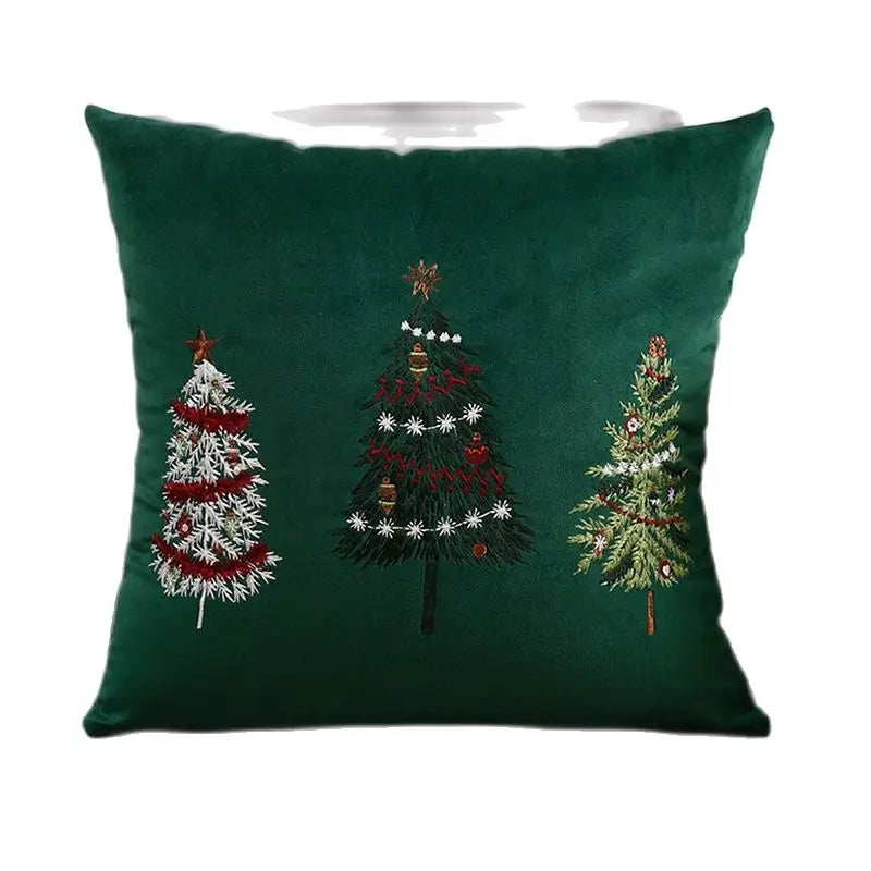 Axyaa Christmas Tree Snowflake Embroidery Pillow Cover 45x45cm 30x50cm Red Green Square