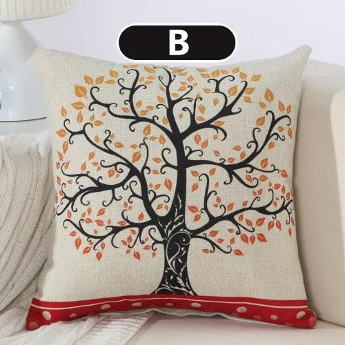 Axyaa Black Red Tree Cotton Linen Throw Pillow Cover Decor Home Sofa Bed Decorative