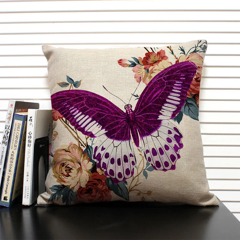Axyaa Butterfly Linen Cushion Cover - Home Decor Pillowcase for All Seasons