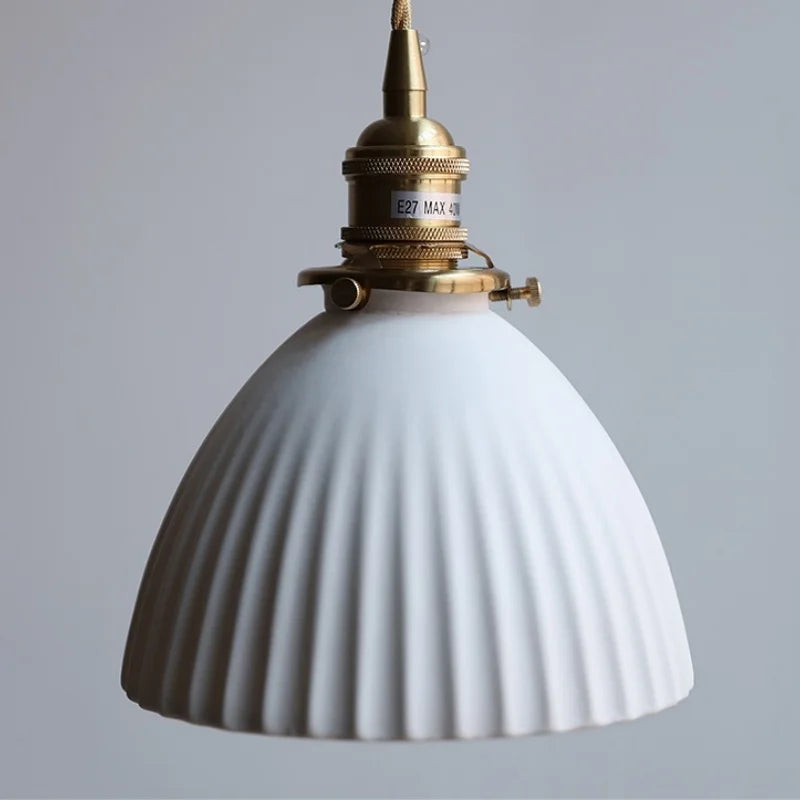 Axyaa Ceramic Shade LED Pendant Light - Japanese Style Bedroom Loft Fixture