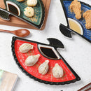 Axya Hand-Painted Ceramic Dumpling Plate with Vinegar Dish and Fan-Shaped Tray
