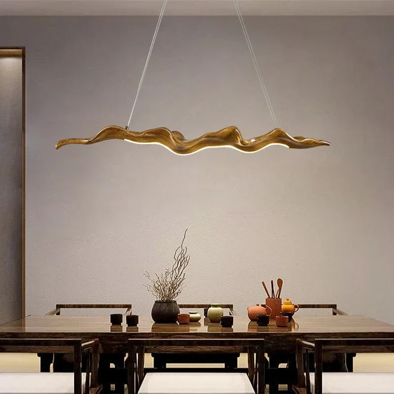 Axyaa Nordic Resin Wood Boat Pendant Light with LED - White Wabi Sabi Dining Room Fixture