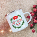 Axyaa Custom Name Wreath Enamel Mug - Christmas Family Party Coffee Wine Cup