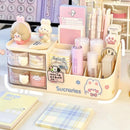 Axyaa Bear Handle Desk Organizer: Pen Holder, Sticky Note & Tape Storage Box