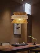 Axyaa Japanese Rattan Pendant Chandelier - Handcrafted Wabi Sabi Hemp Rope Lighting