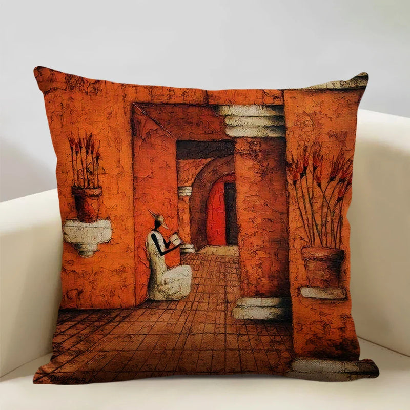 Axyaa African National Style Linen Cushion Cover 45x45cm for Sofa Decor and Artistic Home Decor