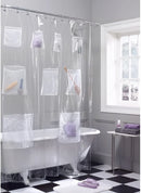 Axyaa 9-Pocket Bath Organizer & PEVA Shower Curtain Liner for Water-Resistant Storage