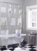 Axyaa Shower Curtain Liner with 9 Storage Pockets Water Resistant Bath Organizer