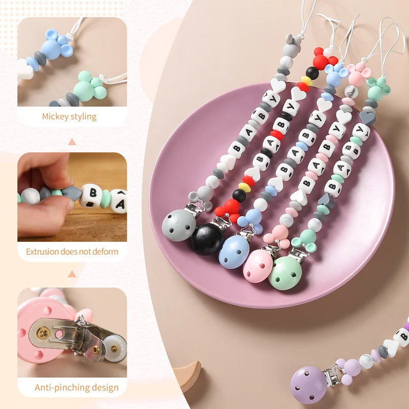 Personalized Axya Dummy Holder & Teether Clip Chain for Baby Pacifiers and Teethers