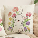 Axyaa Easter Rabbit Print Pillow Cover Cotton Linen Holiday Party Decoration