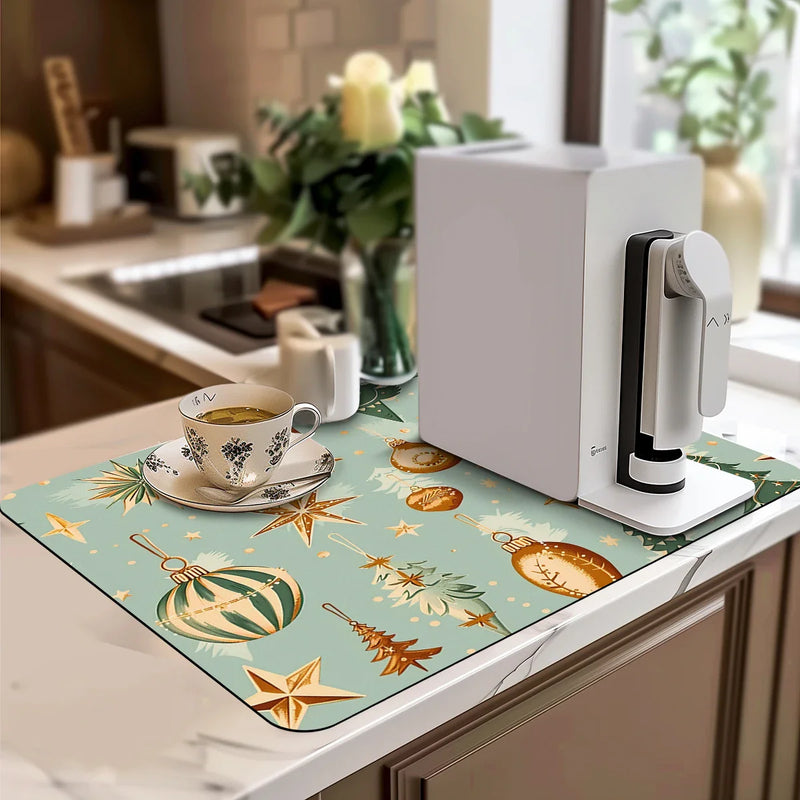 Axyaa Christmas Stars Drying Mat - Non-Slip Absorbent Tableware Placemat