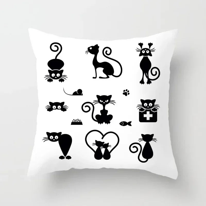 Axyaa Cartoon Black Cat Cushion Cover 45*45cm