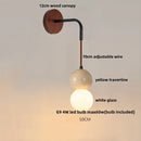 Axyaa White Glass LED Wall Lights Yellow Travertine Switch Wood Sconce