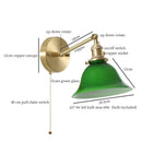 Axyaa Green Glass LED Wall Lamp Pull Chain Switch Vintage Wall Sconce