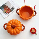 Axyaa Pumpkin Binaural Ceramic Soup Pot with Lid Large Noodle Bowl