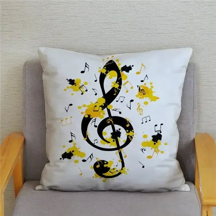 Axyaa Cartoon Sheet Music Printed Cushion Cover for Bedroom and Living Room