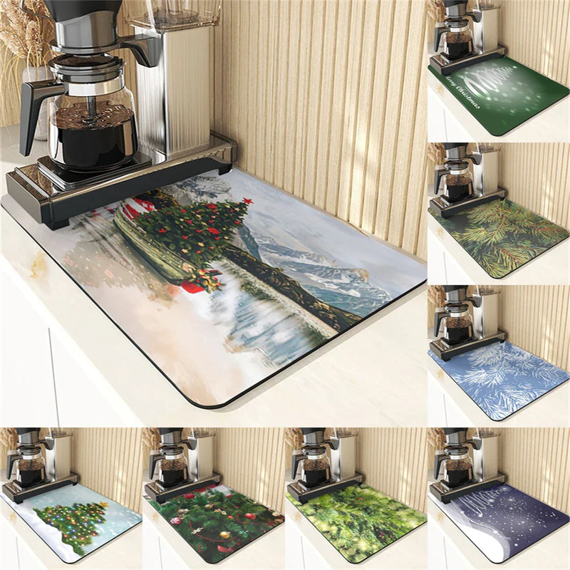Axyaa Christmas Tree Printed Kitchen Drying Mat