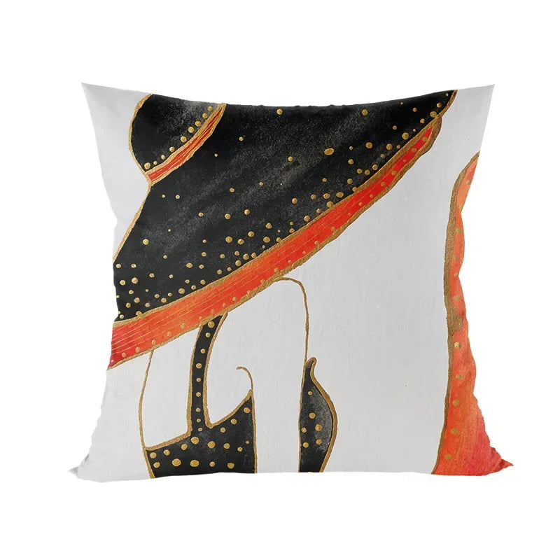 Abstract Line Drawing Girls Print Cushion Cover 45x45cm by Axyaa