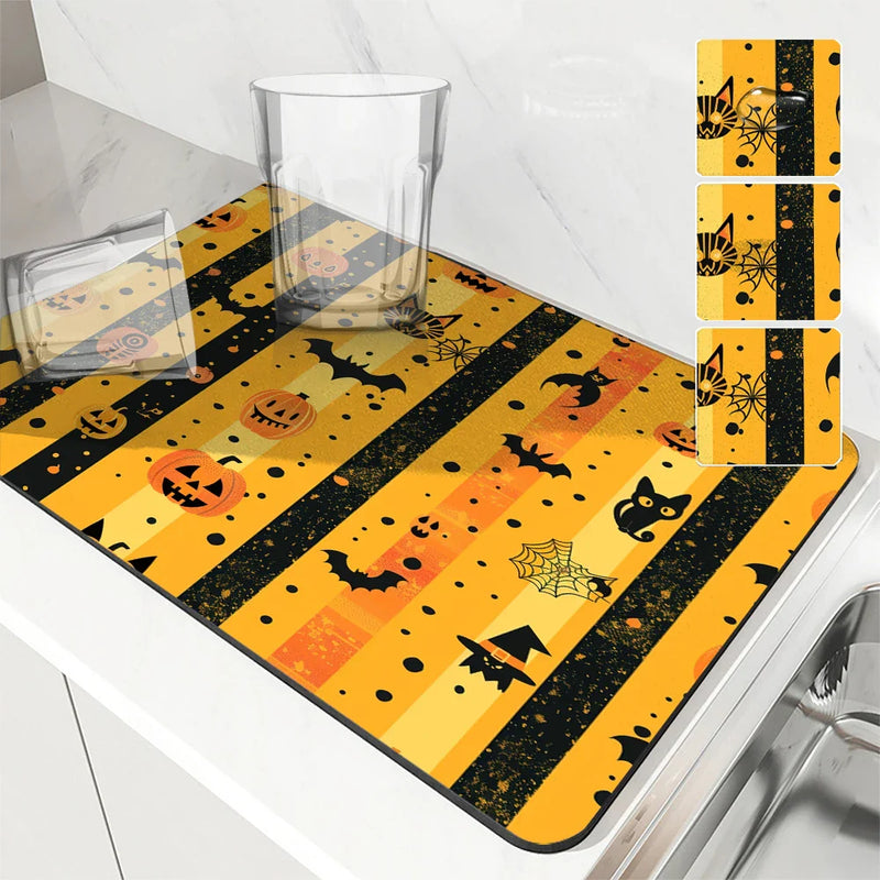 Axyaa Halloween Draining Mat: Absorbent, Antiskid, Quick Dry Kitchen & Bathroom Drain Pad