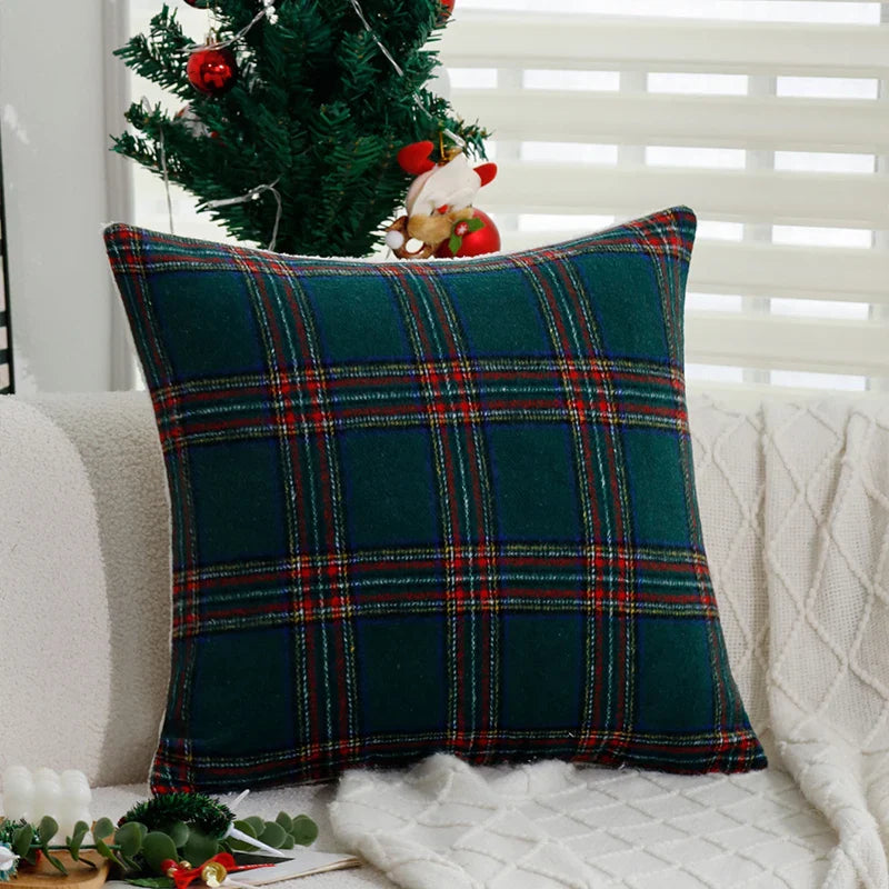 Axyaa Christmas Plaid Cushion Cover - Retro Red/Green 45x45cm