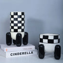 Axyaa Checkered Ceramic Tall Vase: Geometric Home Decor Flowerpot & Terrarium